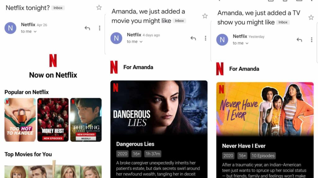 Beispiele für Marketing-Mailings von Netflix